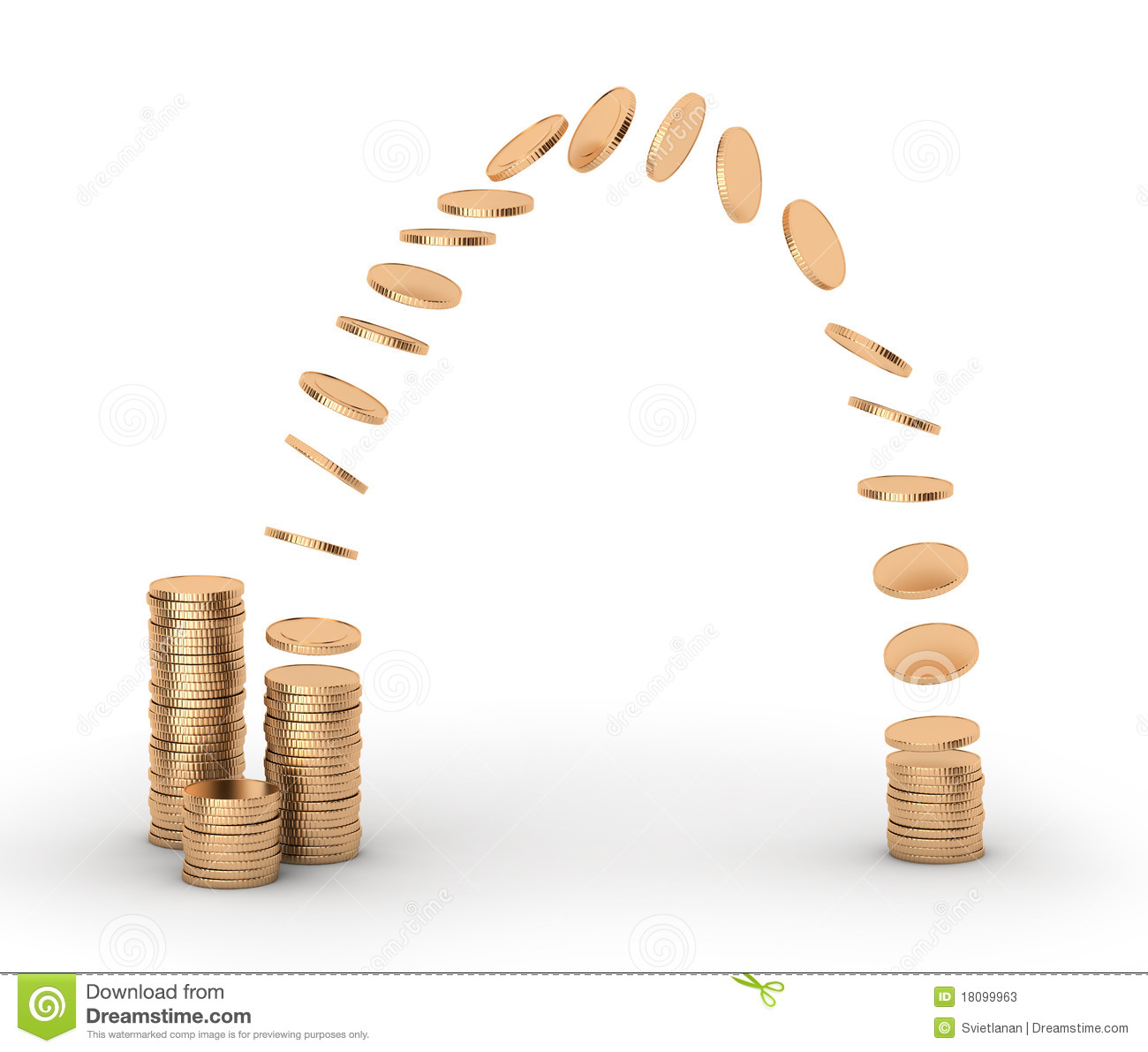 Money Transfer  Remittance  Coins In Stacks Isolated On White 