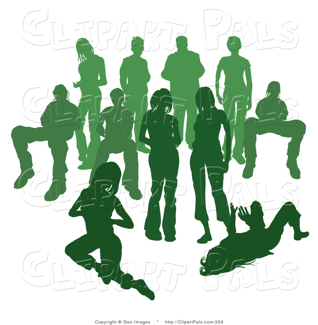 Pal Clipart Of A Crowd Of Green Silhouetted People Standing Together    