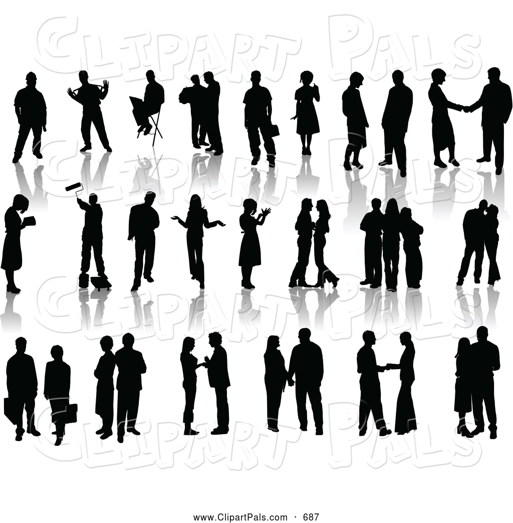   Pal Clipart Of A Digital Set Of Black Silhouetted People Standing    