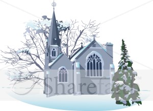 Snowy Winter Church   Church Clipart