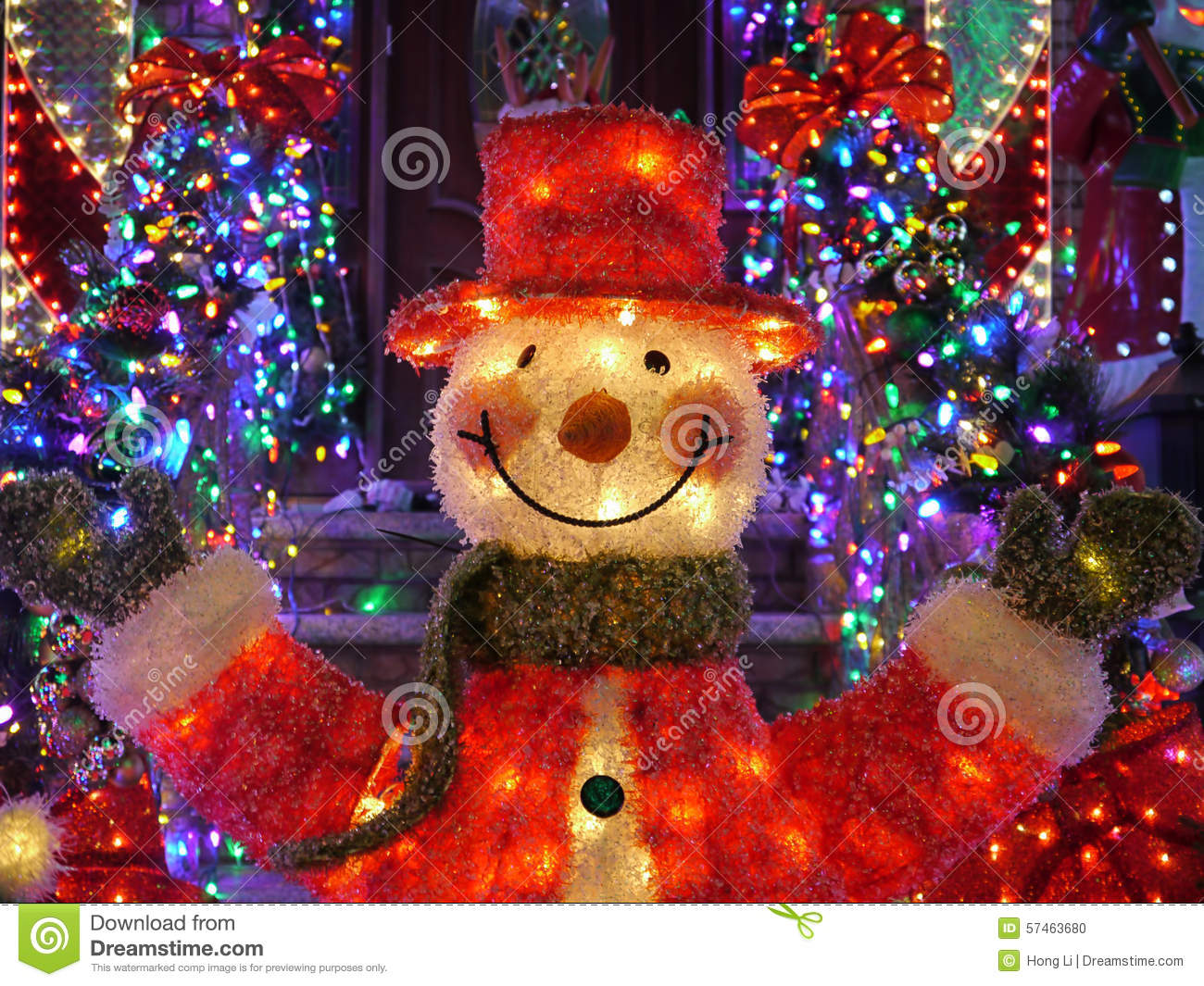 Stock Photo  Christmas Outdoor Christmas Decorations   Snowman Lights    
