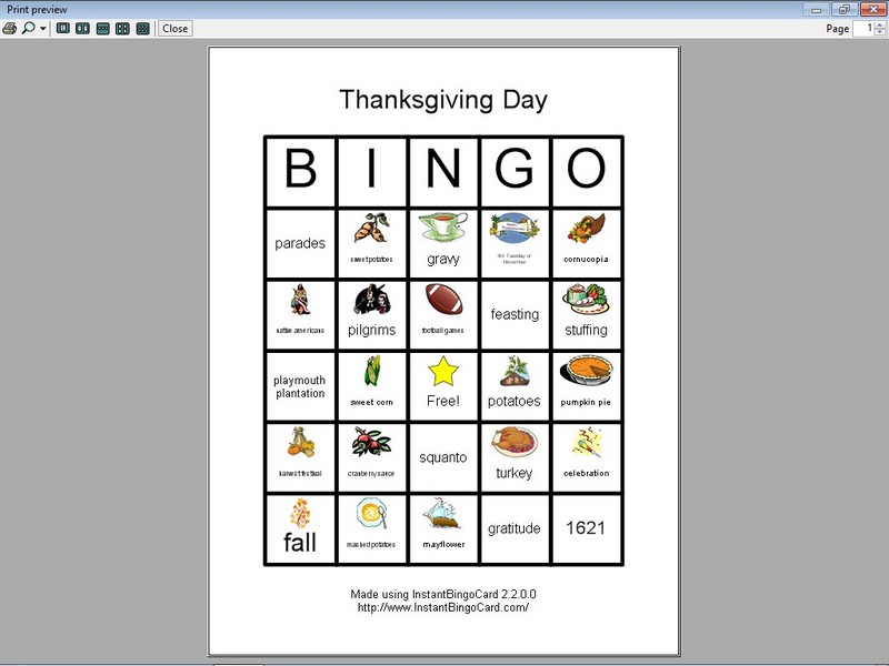 Thanksgiving Day Bingo Cards  Clip Art Edition