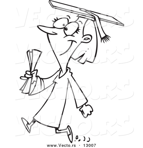 Vector Of A Happy Female Cartoon College Graduate Walking   Coloring    