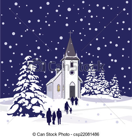 Vector Of Winter Church At Night   A Winter Scene Of A Small Country