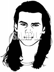 Black And White Silhouette Of A Young Male Model With Long Hair    