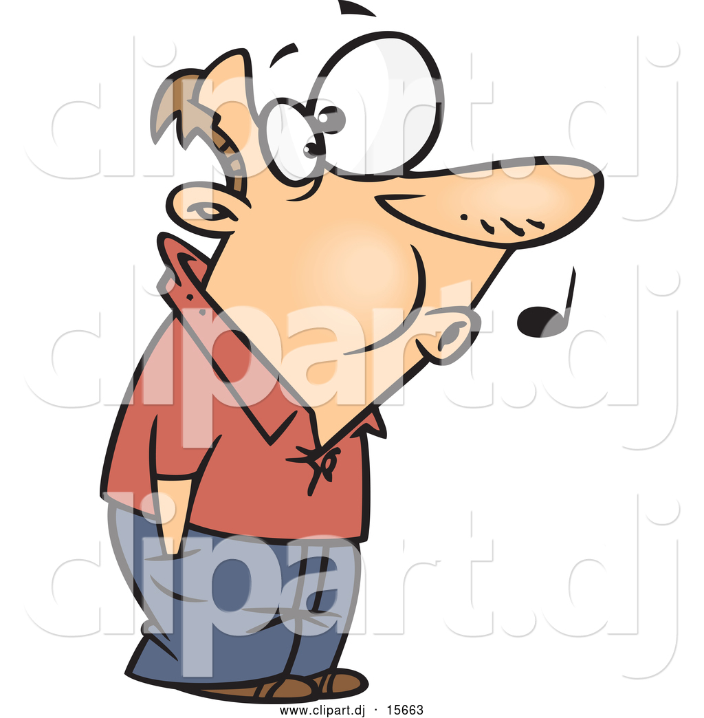Cartoon Vector Clipart Of A Caucasian Man Whistling While He Waits By