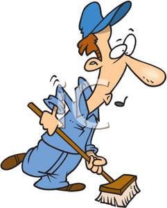 Clipart Image Of A Whistling Janitor Pushing A Broom