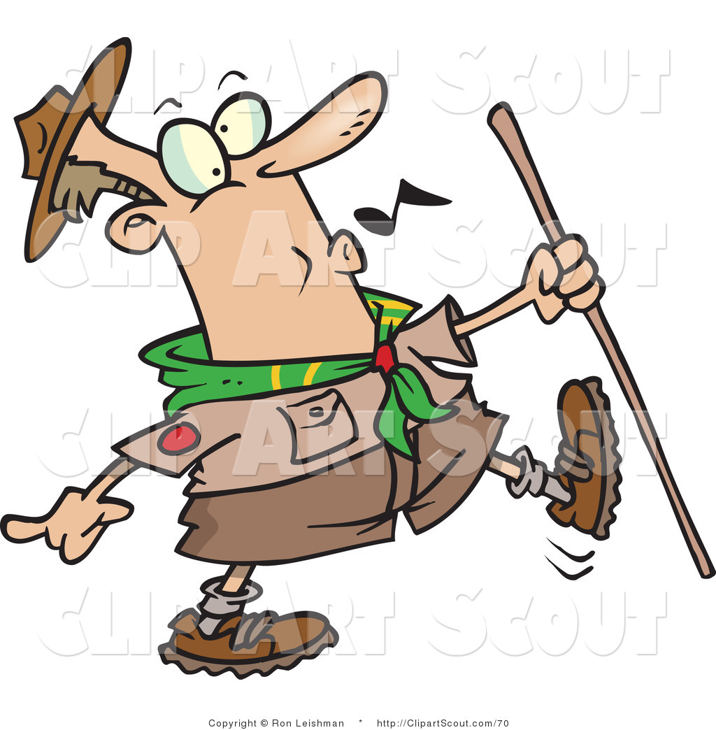Clipart Of A Whistling Scout Master Hiking By Ron Leishman    70