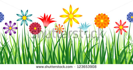 Colorful Border Depicting Flowers In A Field Of Grass  Horizontally