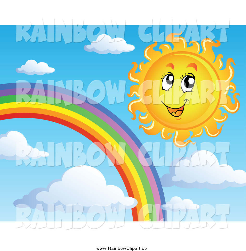 Larger Preview  Vector Clip Art Of A Happy Summer Sun Over A Rainbow