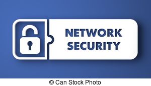 Network Security On Blue In Flat Design Style   Network