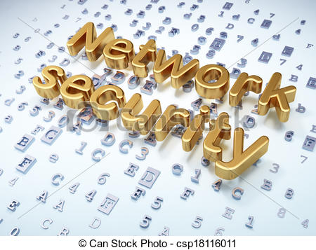 Privacy Concept  Golden Network Security On Digital Background 3d