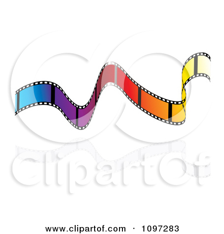 Rainbow Colored Wavy Film Strip Floating Over Reflective Whi    By