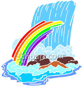Rainbow Over A Waterfall Royalty Free Clipart Picture
