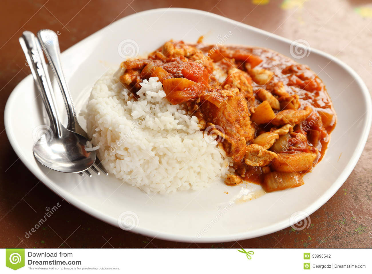 Spicy Chicken Curry And Rice Stock Photography   Image  33990542