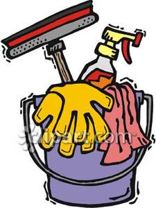 Spray Bottle In A Bucket Cleaning Supplies Royalty Free Clipart    