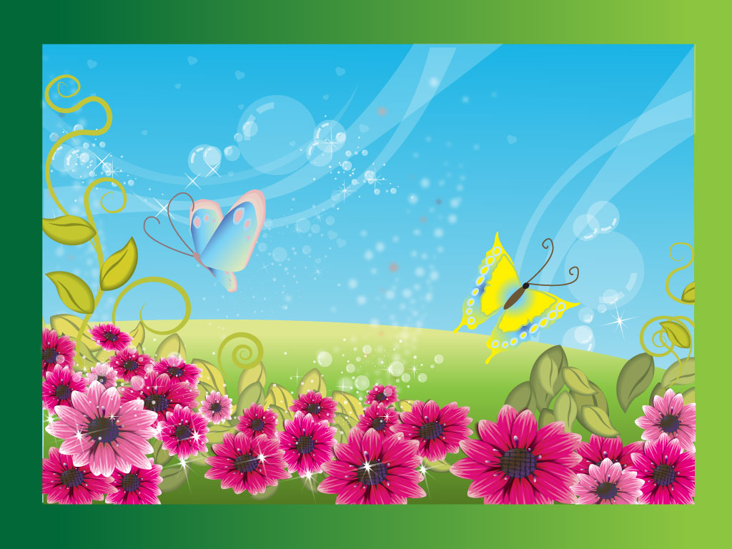 Spring Design Depicts Of A Green Field Of Grass With Beautiful Flowers