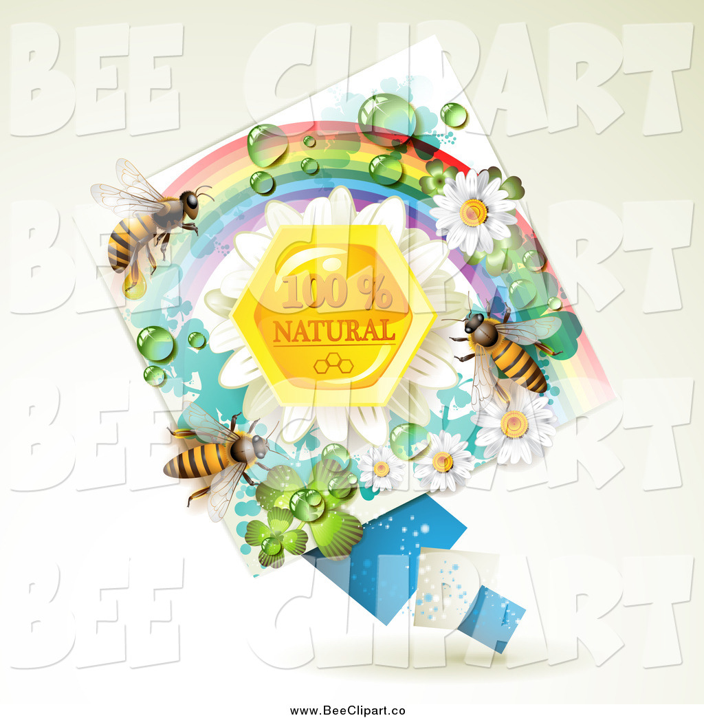 Vector Clip Art Of Bees Over Natural Honeycombs In A Diamond Rainbow