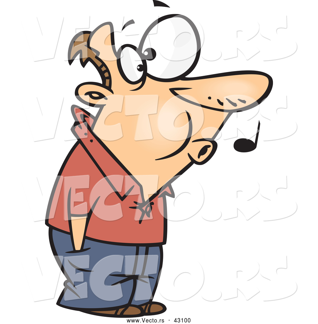 Vector Of A Whistling Cartoon Man Patiently Waiting With His Hands In