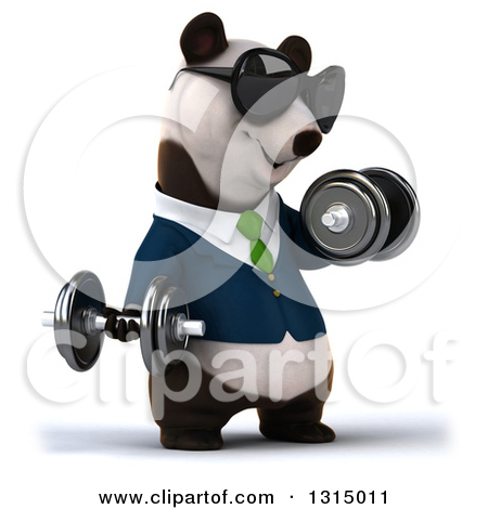 3d Happy Business Panda Wearing Sunglasses Facing Slightly Right