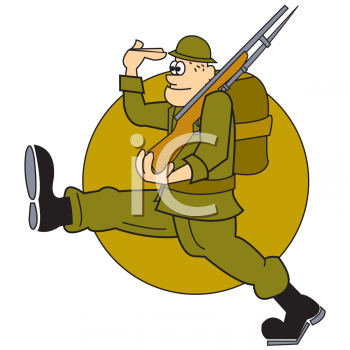 Cartoon Of A Soldier Marching With His Rifle   Royalty Free Clip Art    