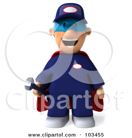 Clipart Illustration Of A 3d Toon Guy Auto Mechanic Super Hero Facing