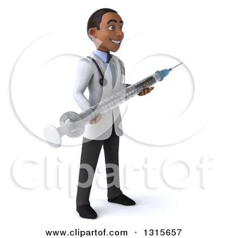 Clipart Of A 3d Young Black Male Doctor Facing Right And Holding A    