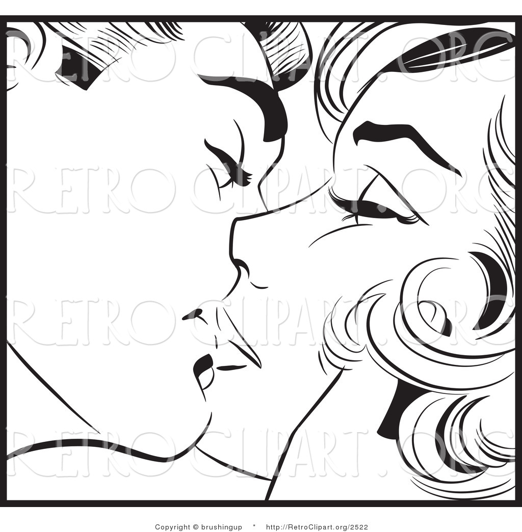     Clipart Of A Black And White Pop Art Man And Woman Kissing By