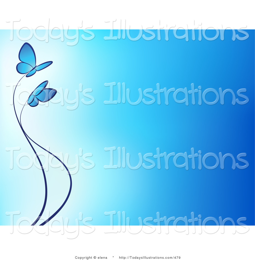 Clipart Of A Gradient Blue Background With Two Blue Butterflies And