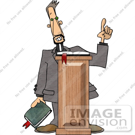 Clipart Of A Preacher With Books Giving A Sermon At A Stand   0012    