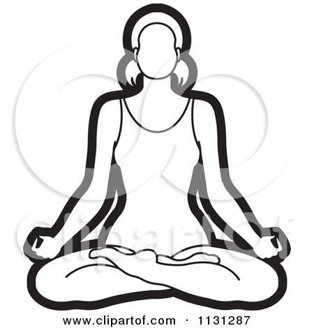 Clipart Of An Outlined Yoga Woman Meditating   Royalty Free Vector