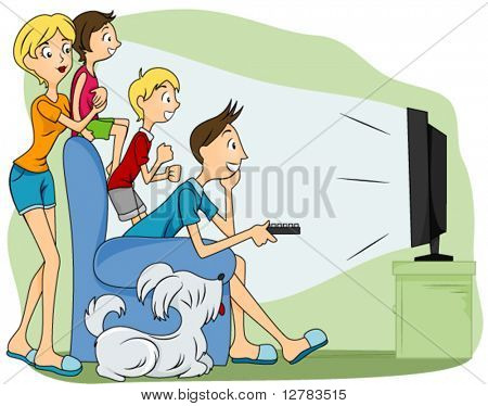Family Watching Tv Together Cartoon Family Watching Tv   Vector