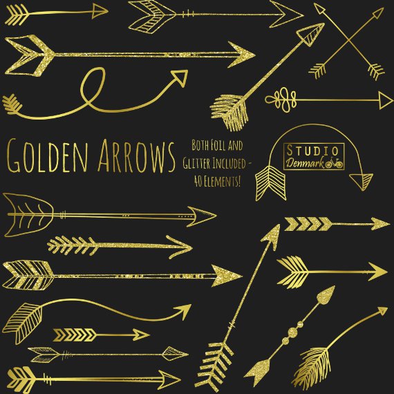 Gold Arrow Clipart   Golden Glitter   Foil Clip Art   Hand Drawn