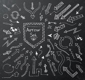 Hand Drawn Arrow Icons Set On Black Chalk Board Stock Images