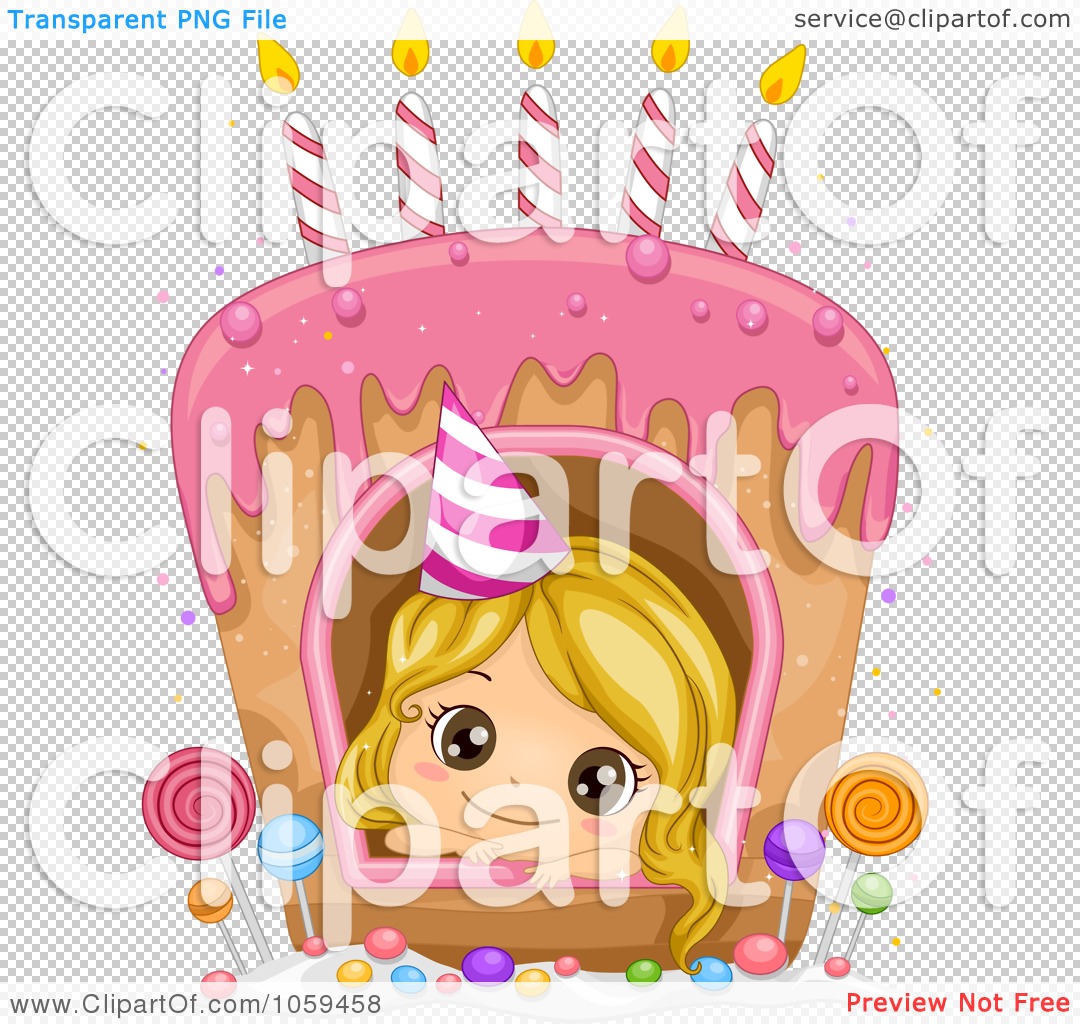 Illustration Of A Cute Birthday Girl Looking Out Of A Window In A Cake