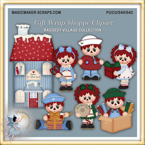 Raggedy Ann And Andy Gift Wrap Shop Clipart    1 00   Magicmaker