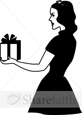 Retro Lady Giving Gift   Church Birthday Clipart