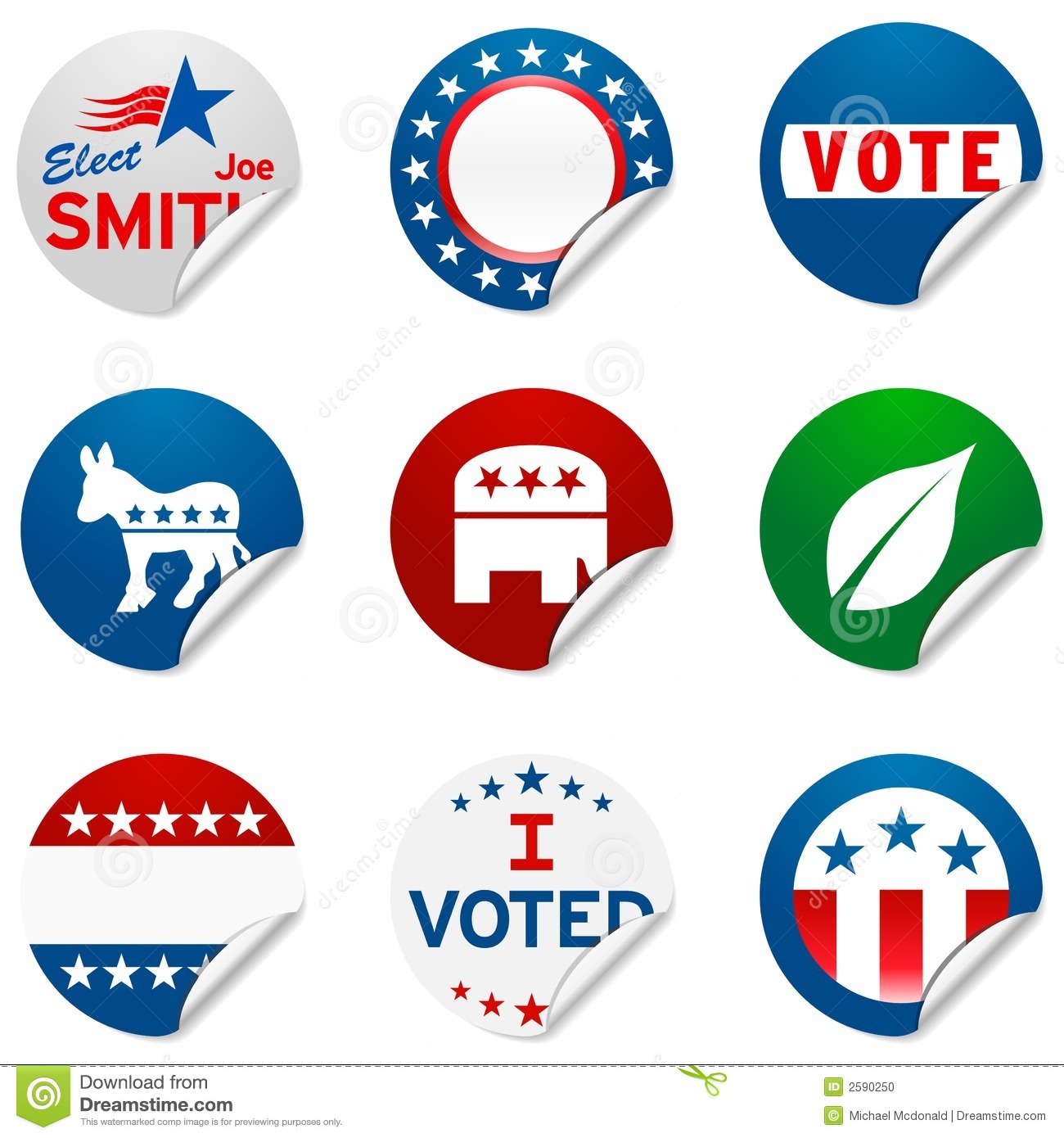 Set Of 9 Political Campaign And Election Related Sticker Graphics