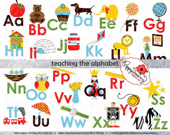 Teaching The Alphabet Clipart   Digital Flashcards  Digital Image Set