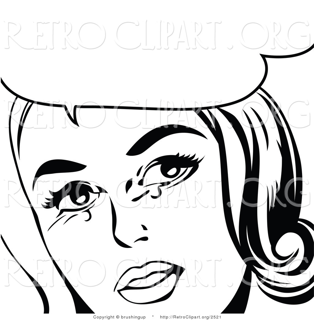   Vector Retro Clipart Of A Crying Pop Art Woman In Black And White    