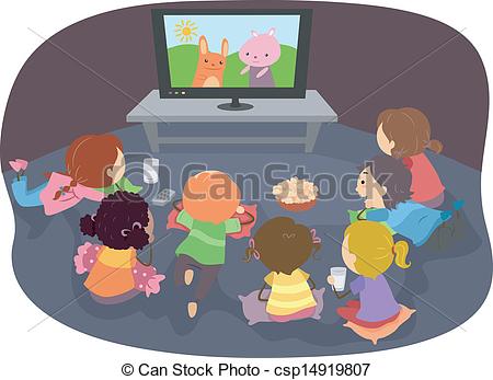 Vector   Stickman Kids Watching Cartoons   Stock Illustration Royalty