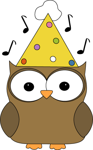 Wearing A Party Hat With Musical Notes Floating Around The Owls Head