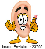 23795 Clip Art Graphic Of A Human Ear Cartoon Character Holding A    