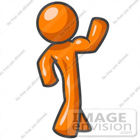 34307 Clip Art Graphic Of An Orange Guy Character Flexing His Strong