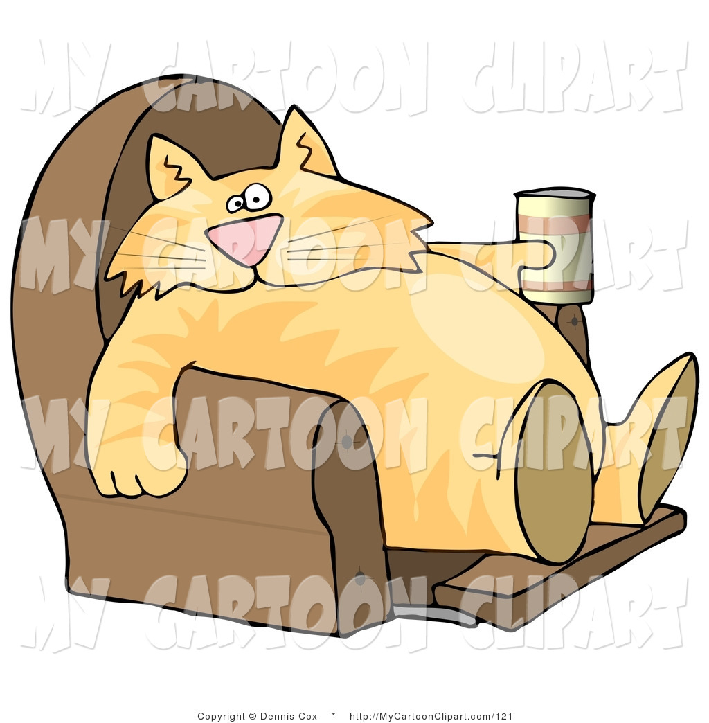 Art Funny Plump Human Like Orange Cat Sitting Recliner Chair