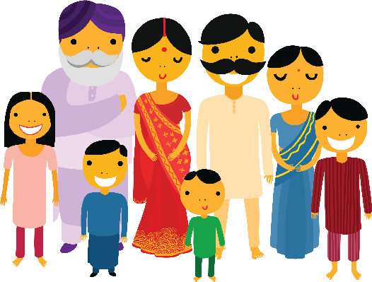 Big Indian Family With Two Parents And Five Children And Grandfather    