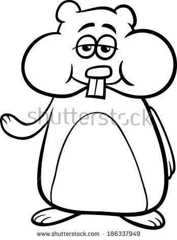 Black And White Cartoon Illustration Of Funny Hamster Character For