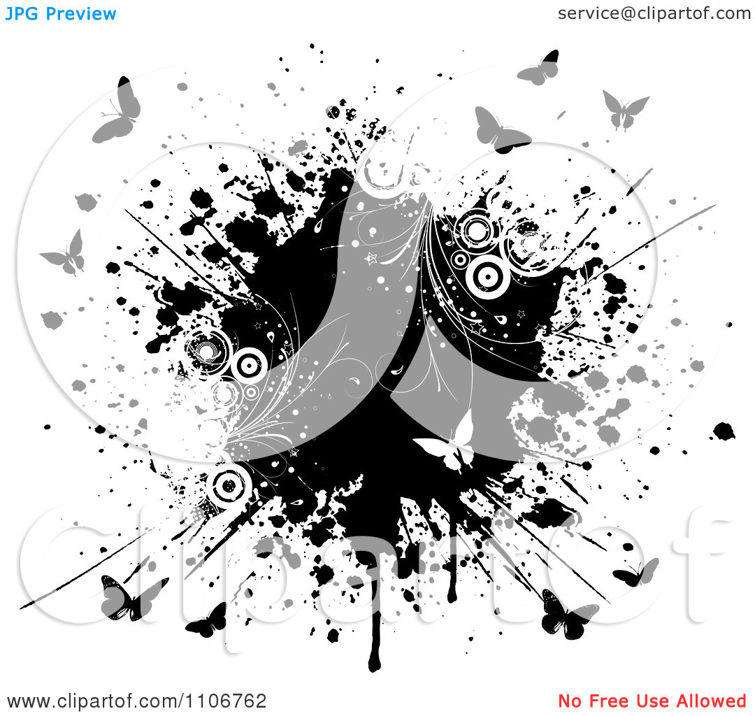 Clipart Black And White Butterflies Circles And Vines With An Ink