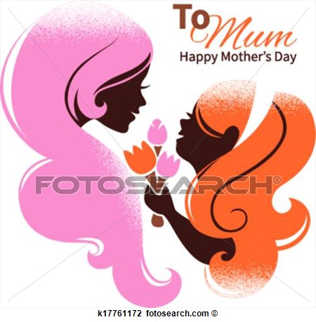 Clipart   Card Of Happy Mother S Day  Beautiful Mother Silhouette With