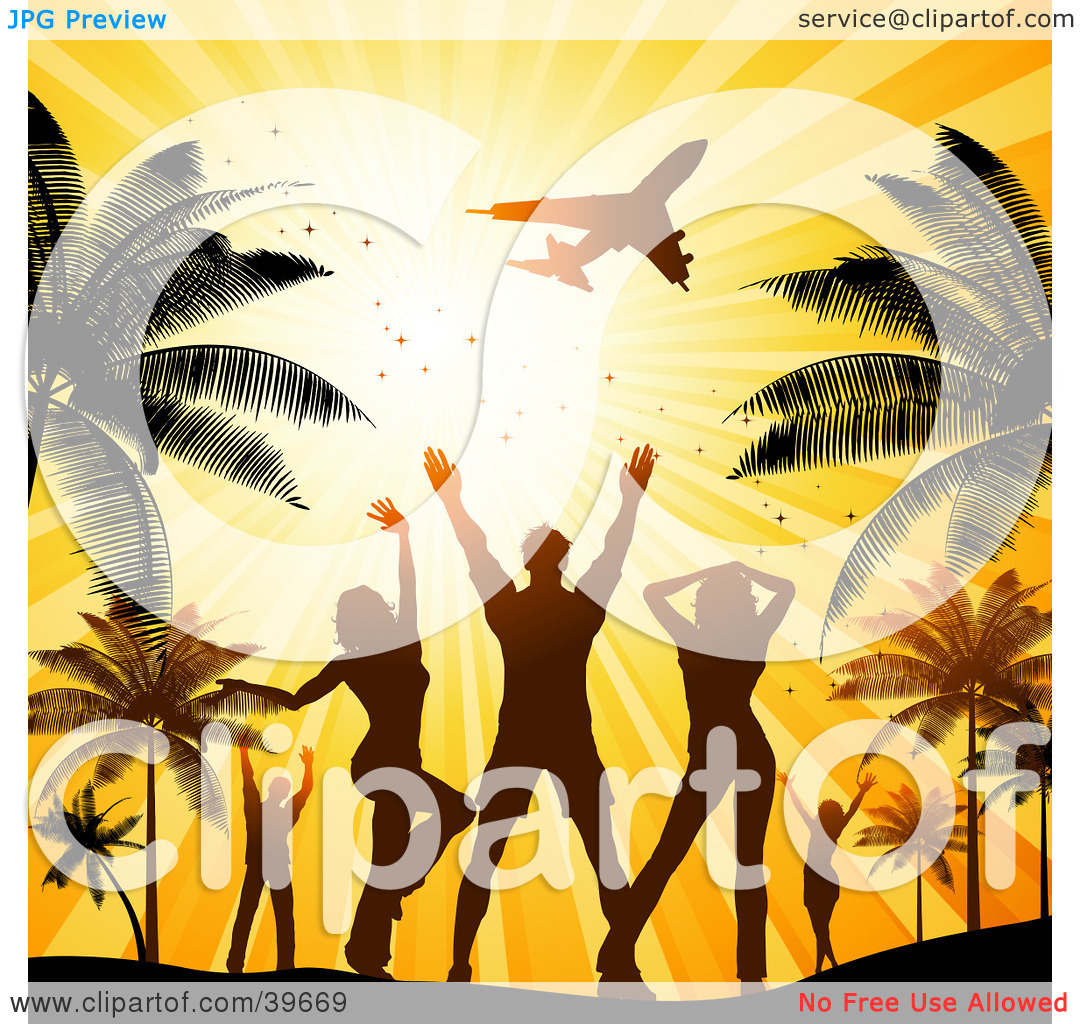 Clipart Illustration Of Silhouetted Men And Women Waving Goodbye To An